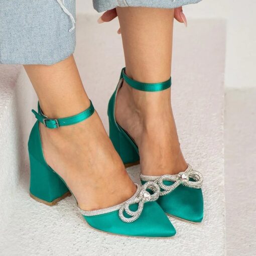 Green Chunky Heels with Bow RA-032