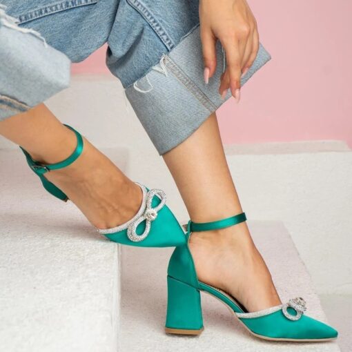 Green Chunky Heels with Bow RA-032