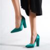 Green Satin Block Heel Shoes MA-023