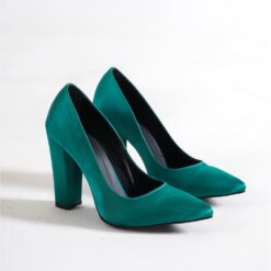 Green Satin Block Heel Shoes MA-023