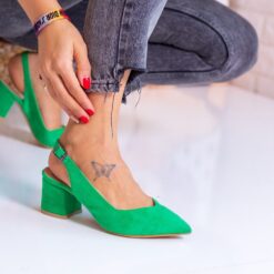 Green Suede Ankle Strap Heels for Women MA-028