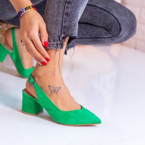 Green Suede Ankle Strap Heels for Women MA-028