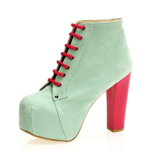 Green Suede Platform Heeled Boots RA-010