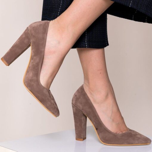 Mink Suede Block Heel Shoes MA-023