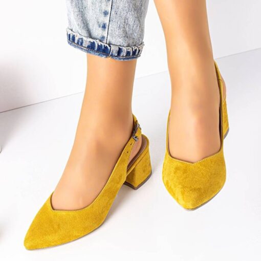 Mustard Suede Ankle Strap Heels for Women MA-028