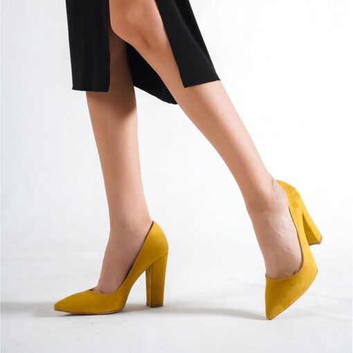 Mustard Suede Block Heel Shoes MA-023