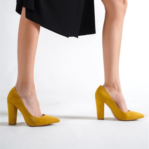 Mustard Suede Block Heel Shoes MA-023