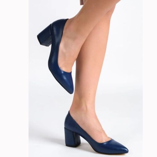 Navy Blue Skin Low Heel Dress Shoes for Women MA-024