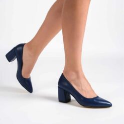 Navy Blue Skin Low Heel Dress Shoes for Women MA-024