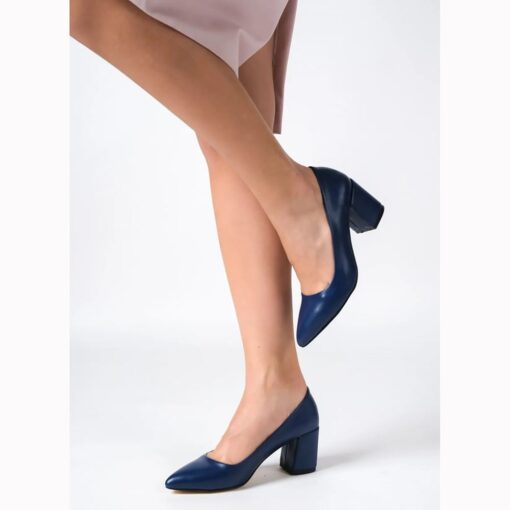 Navy Blue Skin Low Heel Dress Shoes for Women MA-024