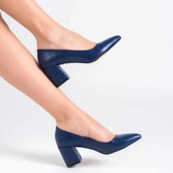 Navy Blue Skin Low Heel Dress Shoes for Women MA-024