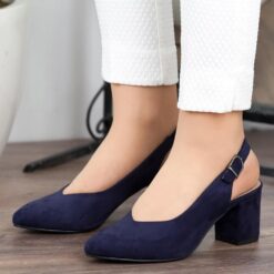 Navy Blue Suede Ankle Strap Heels for Women MA-028