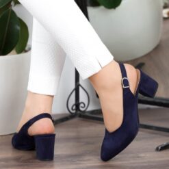 Navy Blue Suede Ankle Strap Heels for Women MA-028