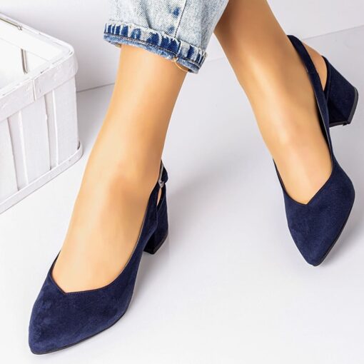 Navy Blue Suede Ankle Strap Heels for Women MA-028