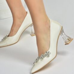 Pearl Low Heel Dress Shoes with Rhinestone RA-050