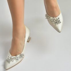 Pearl Low Heel Dress Shoes with Rhinestone RA-050