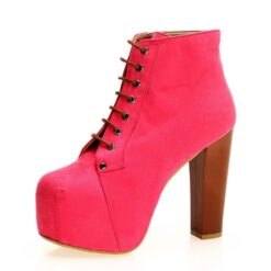 Pink Suede Platform Heeled Boots RA-010