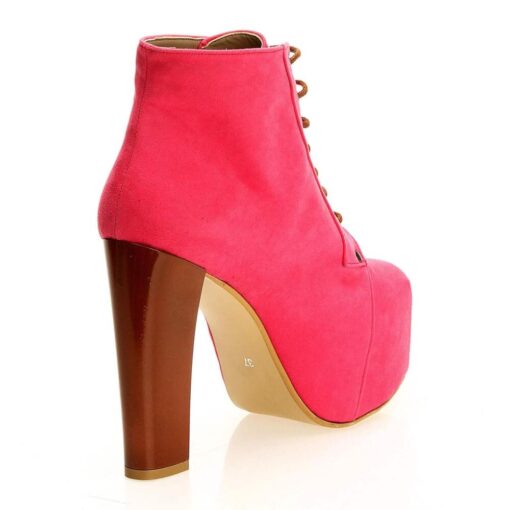 Pink Suede Platform Heeled Boots RA-010