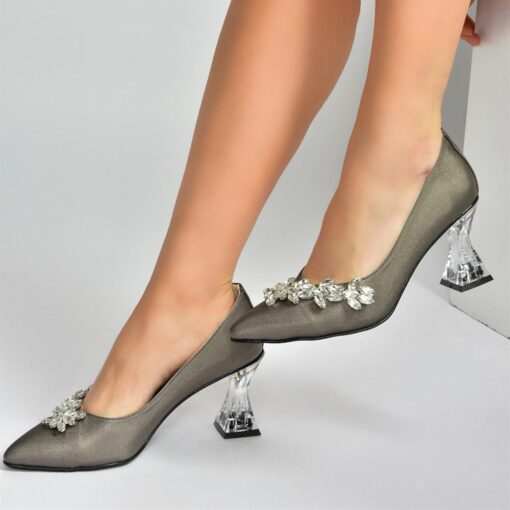 Platinum Low Heel Dress Shoes with Rhinestone ra-050