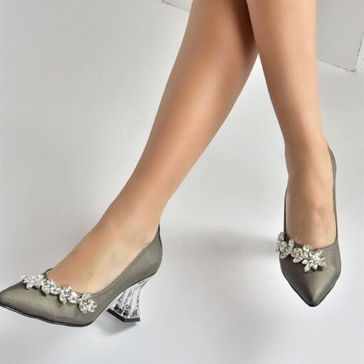 Platinum Low Heel Dress Shoes with Rhinestone ra-050