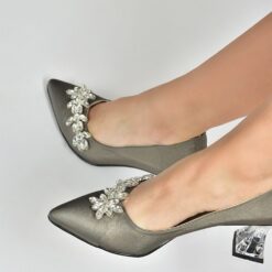 Platinum Low Heel Dress Shoes with Rhinestone ra-050