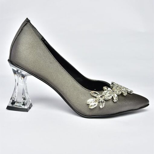 Platinum Low Heel Dress Shoes with Rhinestone ra-050