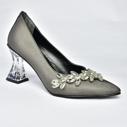 Platinum Low Heel Dress Shoes with Rhinestone ra-050