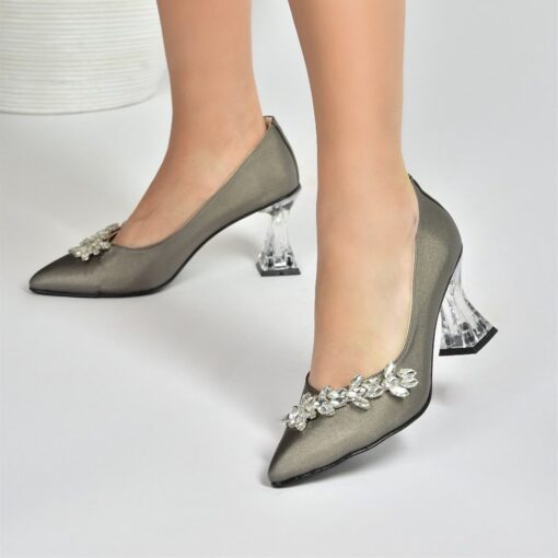 Platinum Low Heel Dress Shoes with Rhinestone ra-050