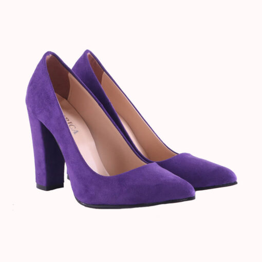 Purple Suede Block Heel Shoes MA-023