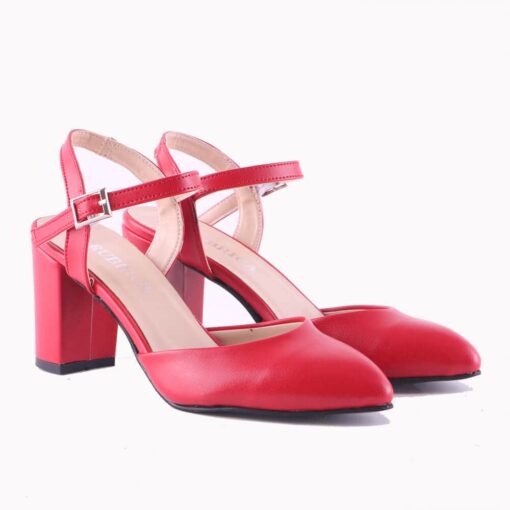 Red Ankle Strap Low Heel for Women RA-145