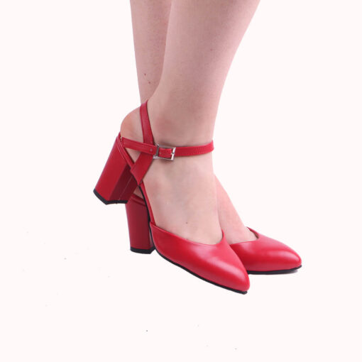 Red Ankle Strap Low Heel for Women RA-145