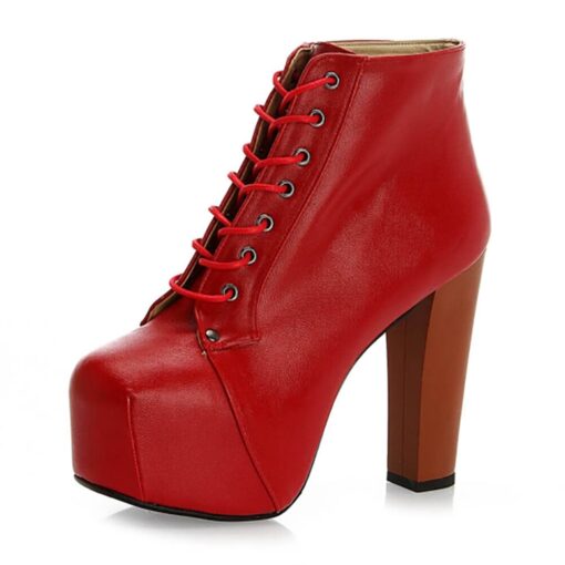 Red Platform Heeled Boots RA-010