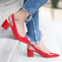 Red Shiny Ankle Strap Heels for Women MA-028