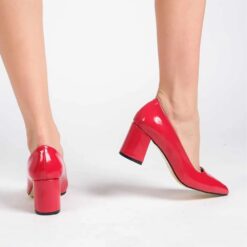 Red Shiny Low Heel Dress Shoes for Women MA-024