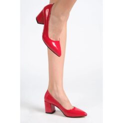 Red Shiny Low Heel Dress Shoes for Women MA-024