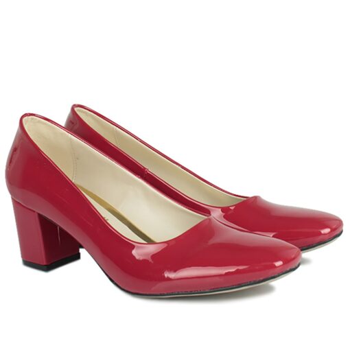 Red Shiny Low Heel Dress Shoes for Women MA-024