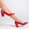 Red Shiny Low Heel Dress Shoes for Women MA-024