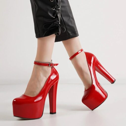 Red Shiny Platform Heels Women RA-304