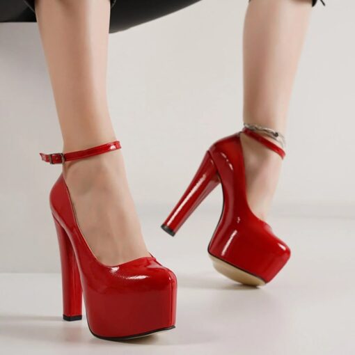 Red Shiny Platform Heels Women RA-304