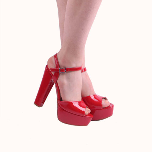 Red Shiny Platform Wedding Shoes for Women RA-027