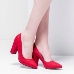 Red Suede Block Heel Shoes MA-023