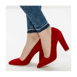 Red Suede Block Heel Shoes MA-023