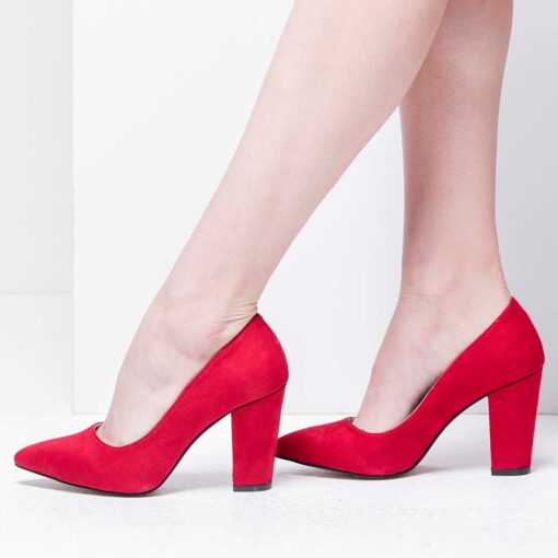 Red Suede Block Heel Shoes MA-023