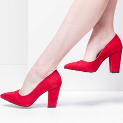 Red Suede Block Heel Shoes MA-023