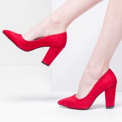 Red Suede Block Heel Shoes MA-023