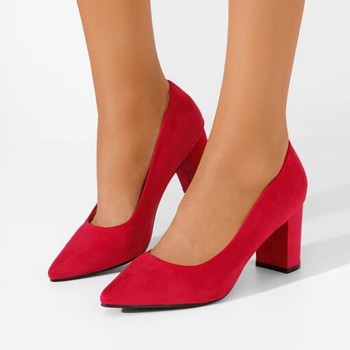 Red Suede Low Heel Dress Shoes for Women MA-024