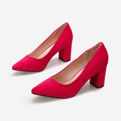 Red Suede Low Heel Dress Shoes for Women MA-024