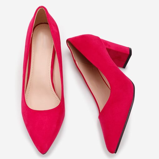 Red Suede Low Heel Dress Shoes for Women MA-024