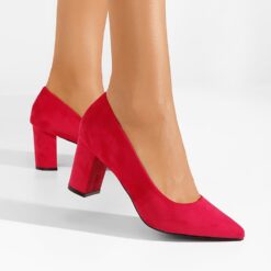 Red Suede Low Heel Dress Shoes for Women MA-024