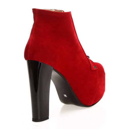 Red Suede Platform Heeled Boots RA-010